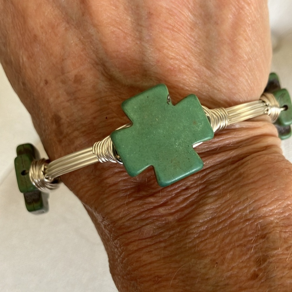 Silver and Turquoise Cross Bracelet